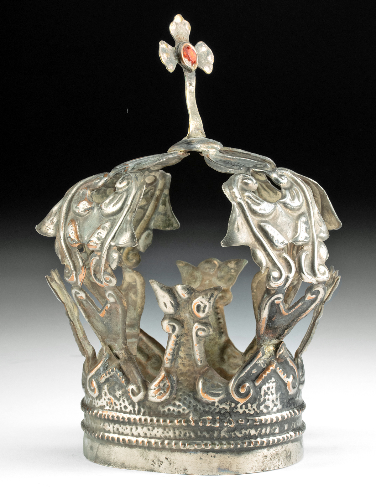 19th C. French Copper Santo Crown w/ Glass- Lot 138, Auction 12/22/2022